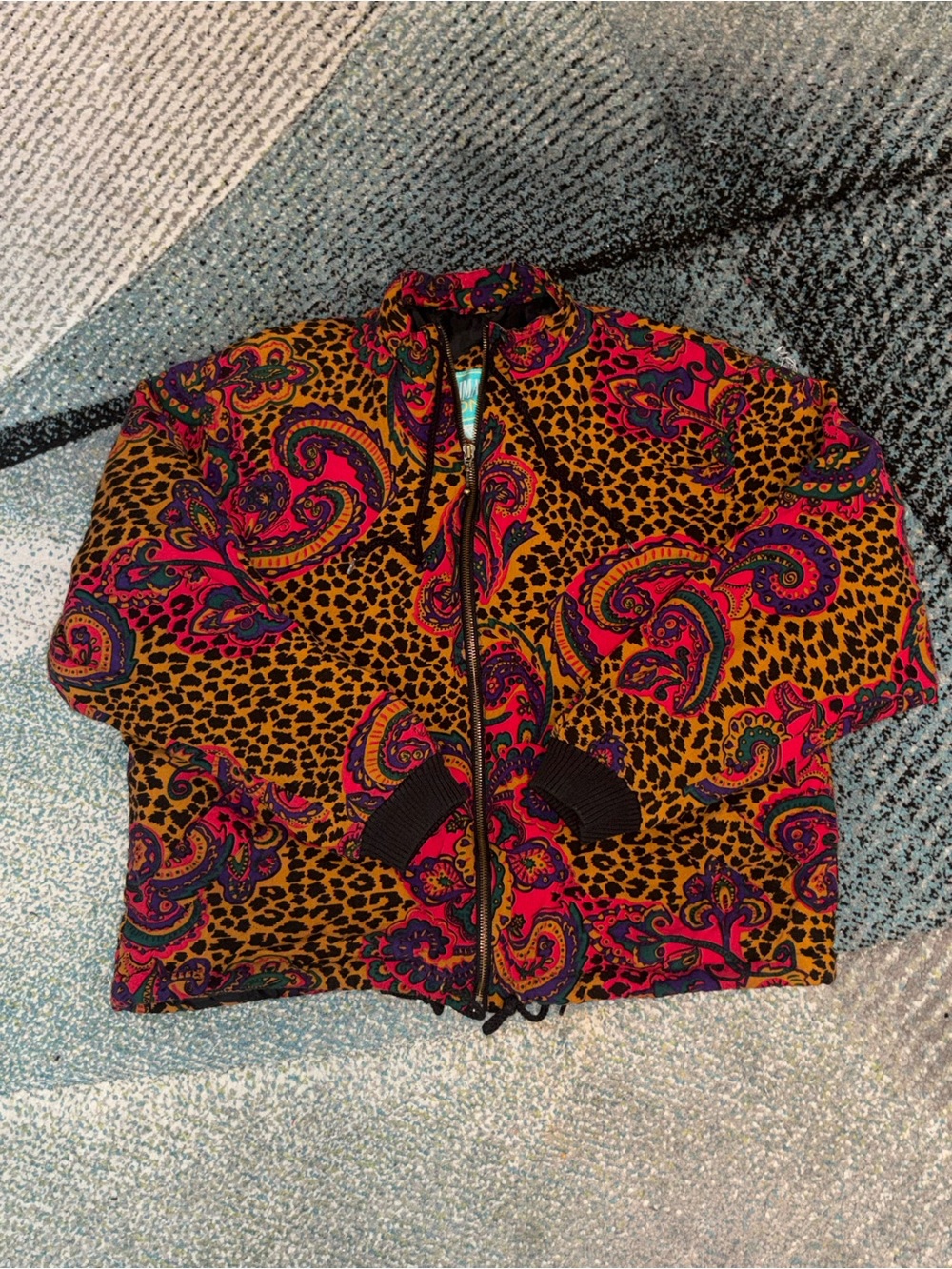 Vintage Climate Zone Vibrant Paisley & Leopard Print Zip Jacket Size 14/16